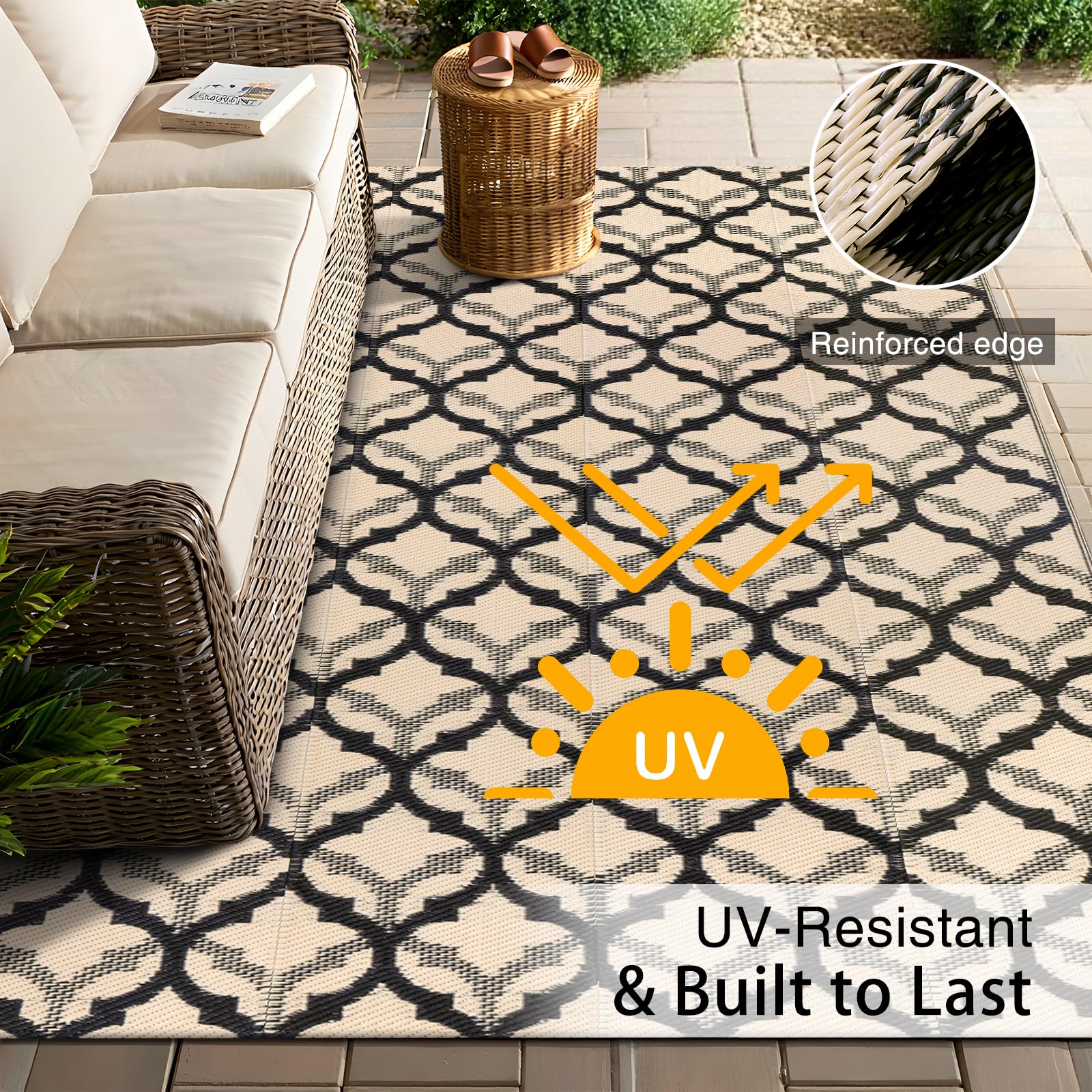 OLANLY Outdoor Rug 5x8 ft rolled up for easy storage