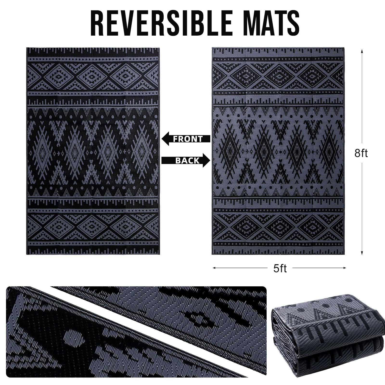 OLANLY Outdoor Rug 5x8 ft rolled up for storage