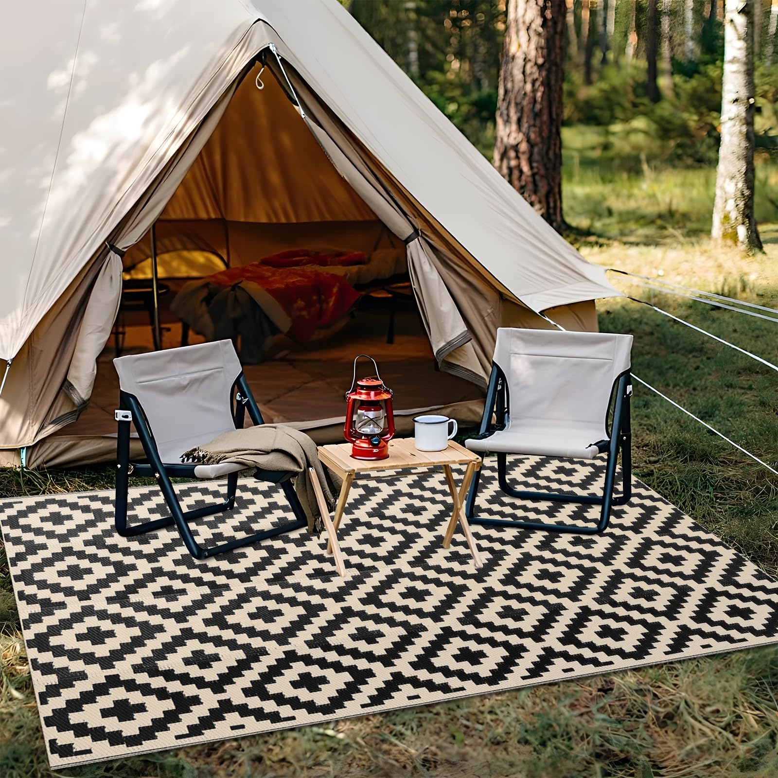 OLANLY Outdoor Rug 5x8 ft rolled up for storage