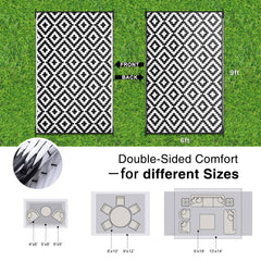 OLANLY outdoor rug 6x9 ft black and white geometric pattern reversed