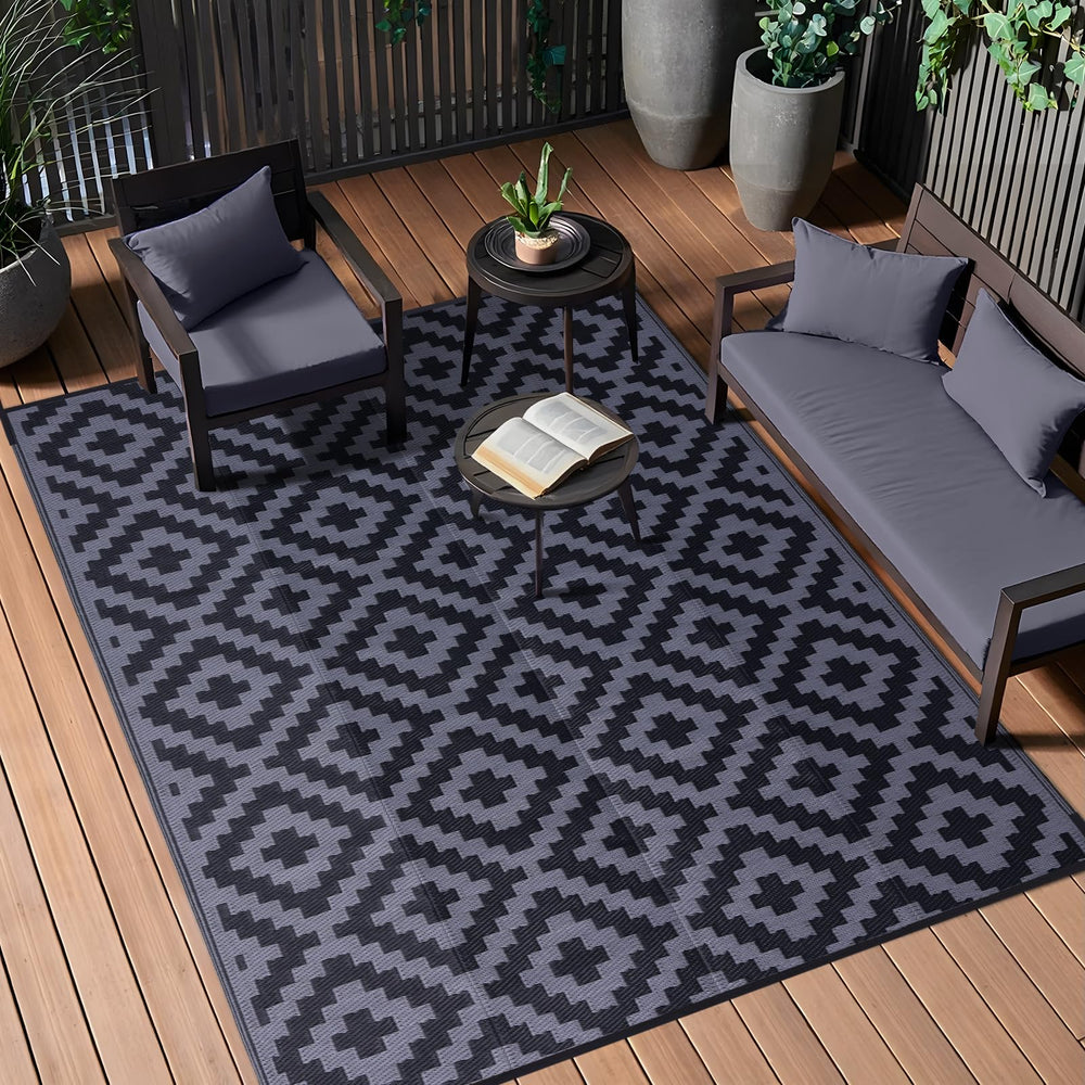 OLANLY Outdoor Rug 6x9 ft front view with geometric pattern