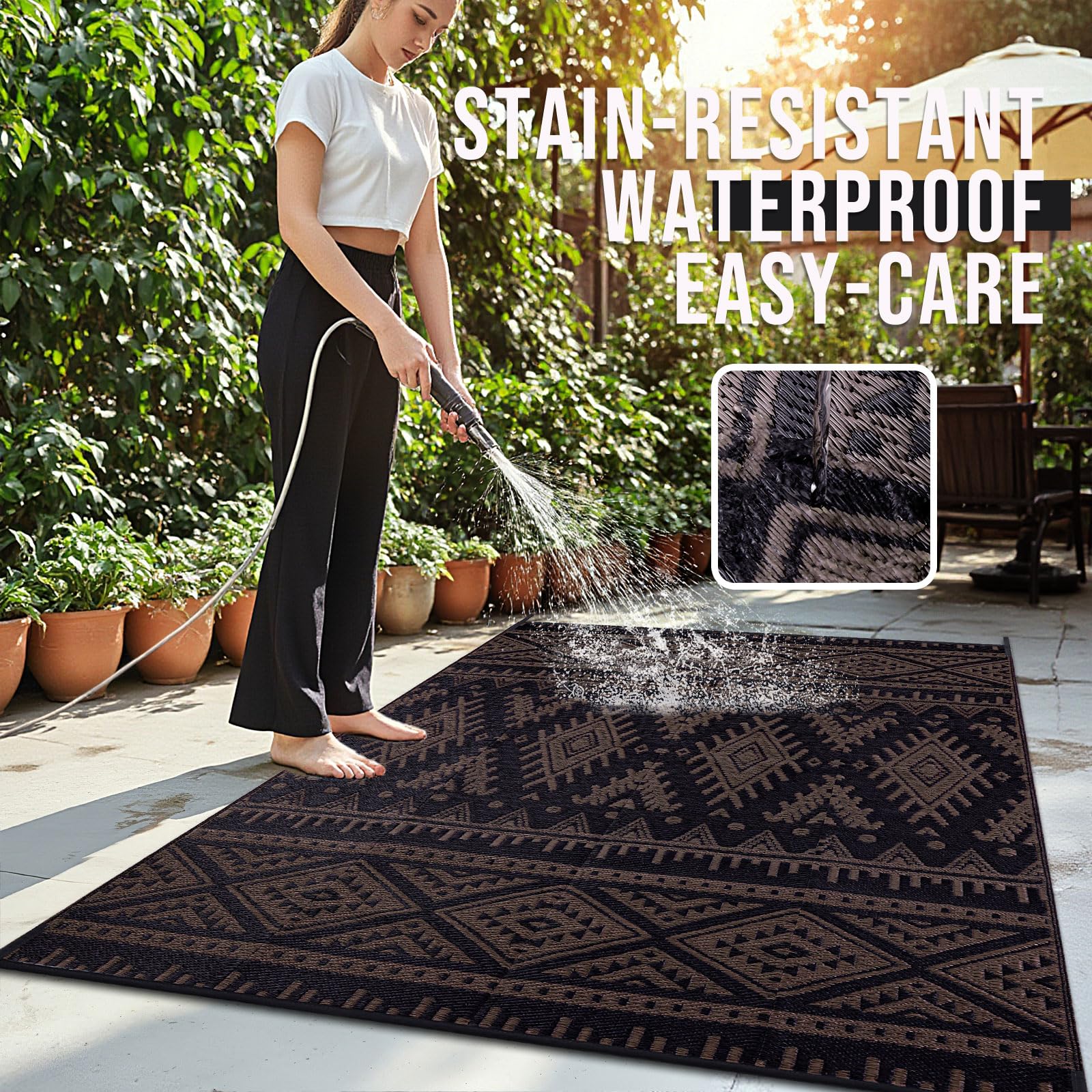OLANLY Outdoor Rug 6x9 ft waterproof and fast-drying material close-up