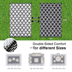 OLANLY Outdoor Rug 8x10 ft Black & White on patio