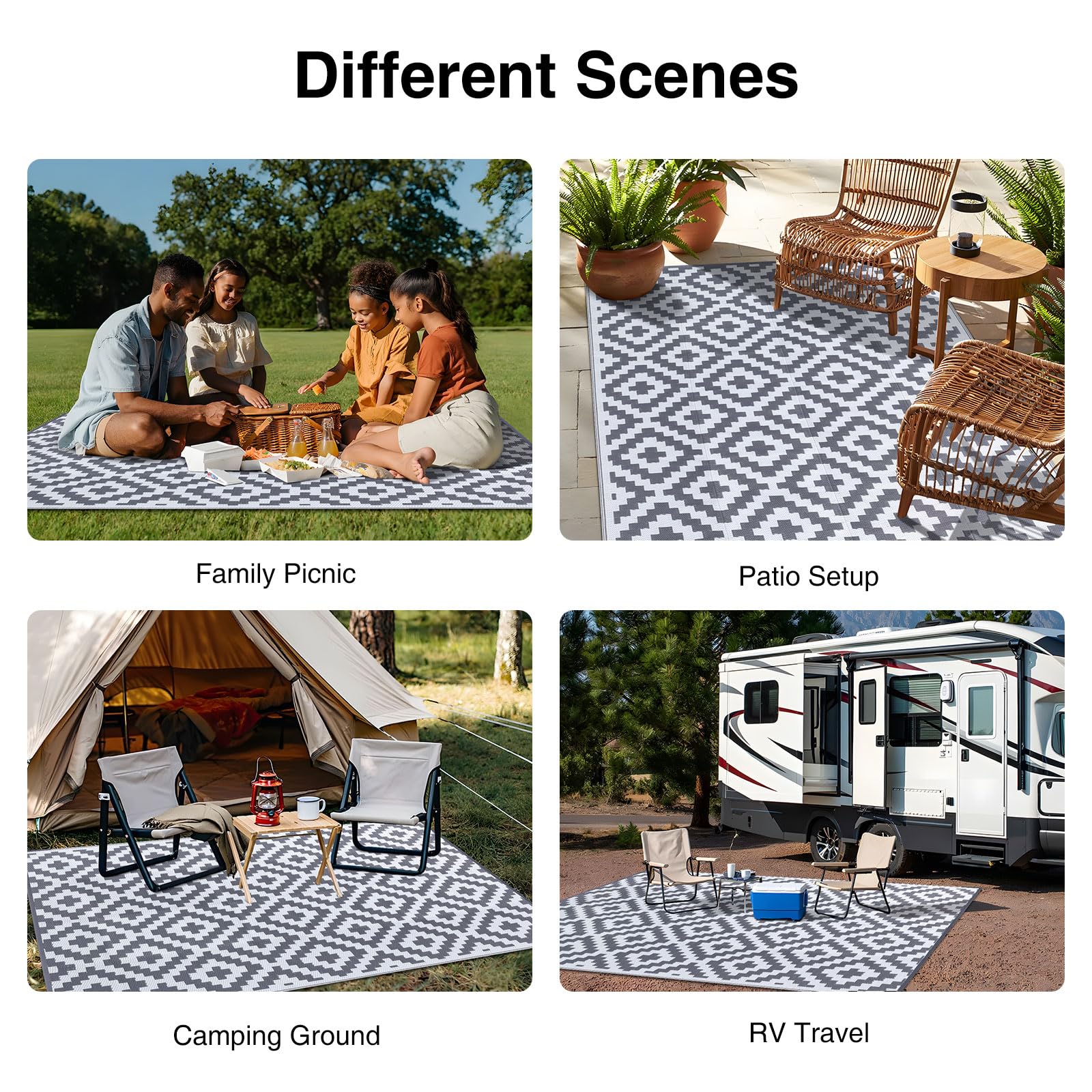 OLANLY Outdoor Rug 8x10 ft details of woven plastic straw
