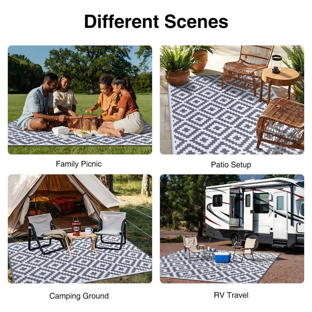 OLANLY Outdoor Rug 8x10 ft details of woven plastic straw