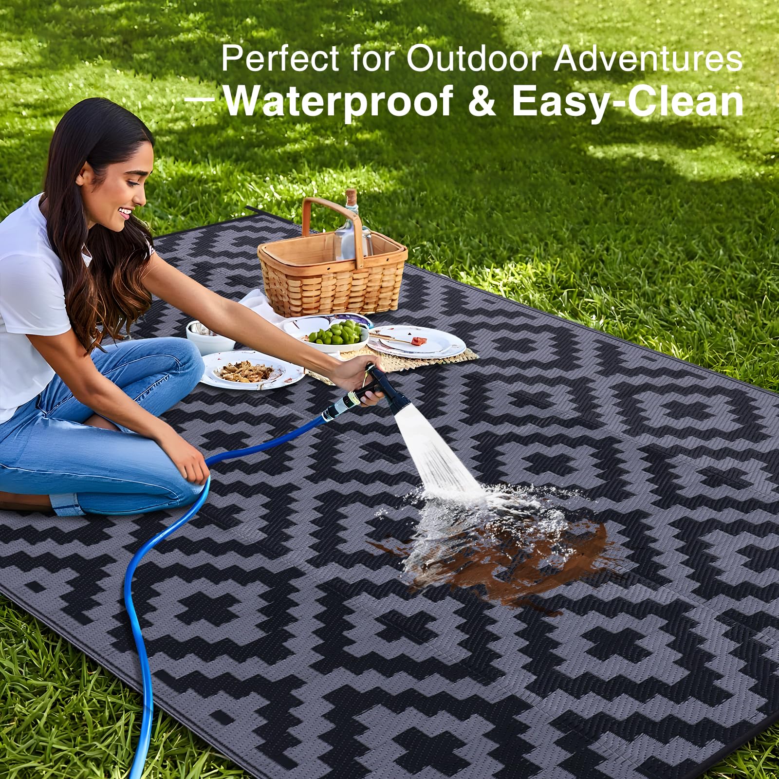 OLANLY Outdoor Rug 8x10 ft in a patio setting