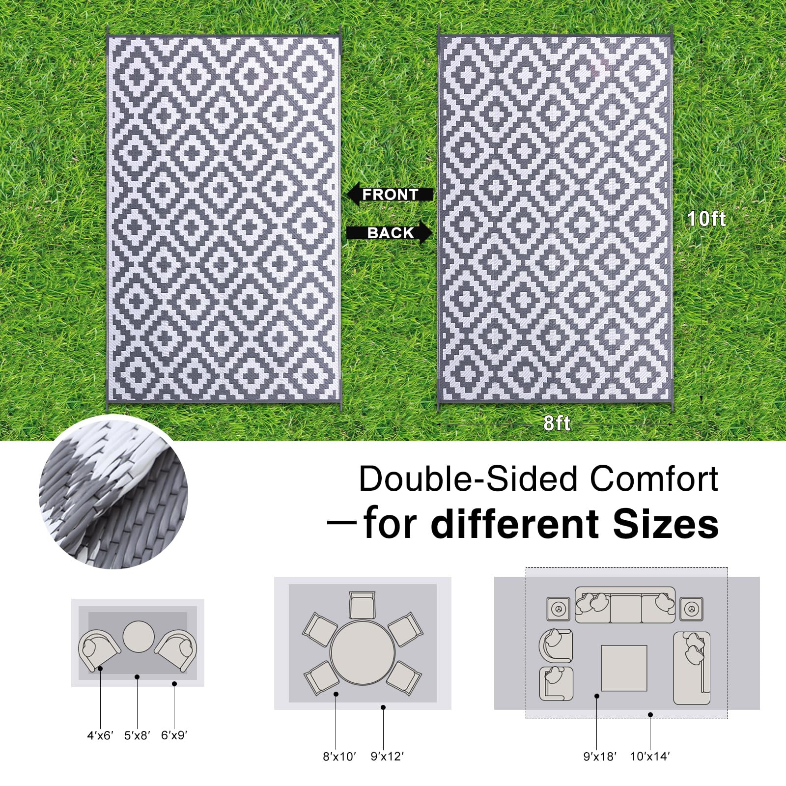 OLANLY Outdoor Rug 8x10 ft lightweight and portable design