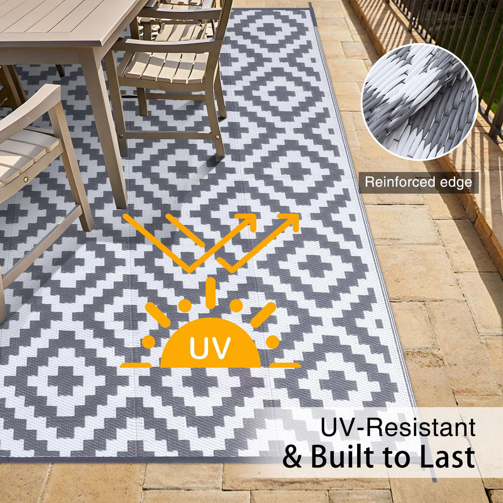 OLANLY Outdoor Rug 8x10 ft reversible side showing new geometric pattern