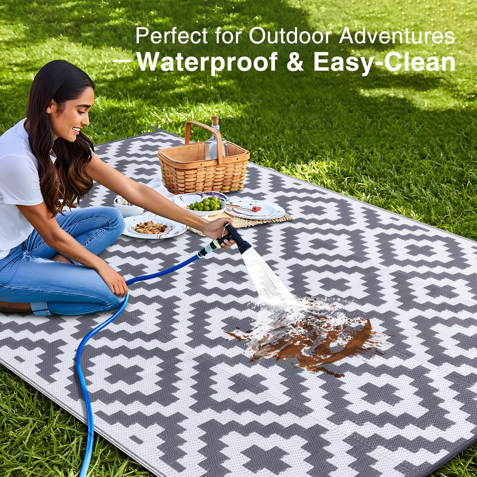 OLANLY Outdoor Rug 8x10 ft waterproof material close-up