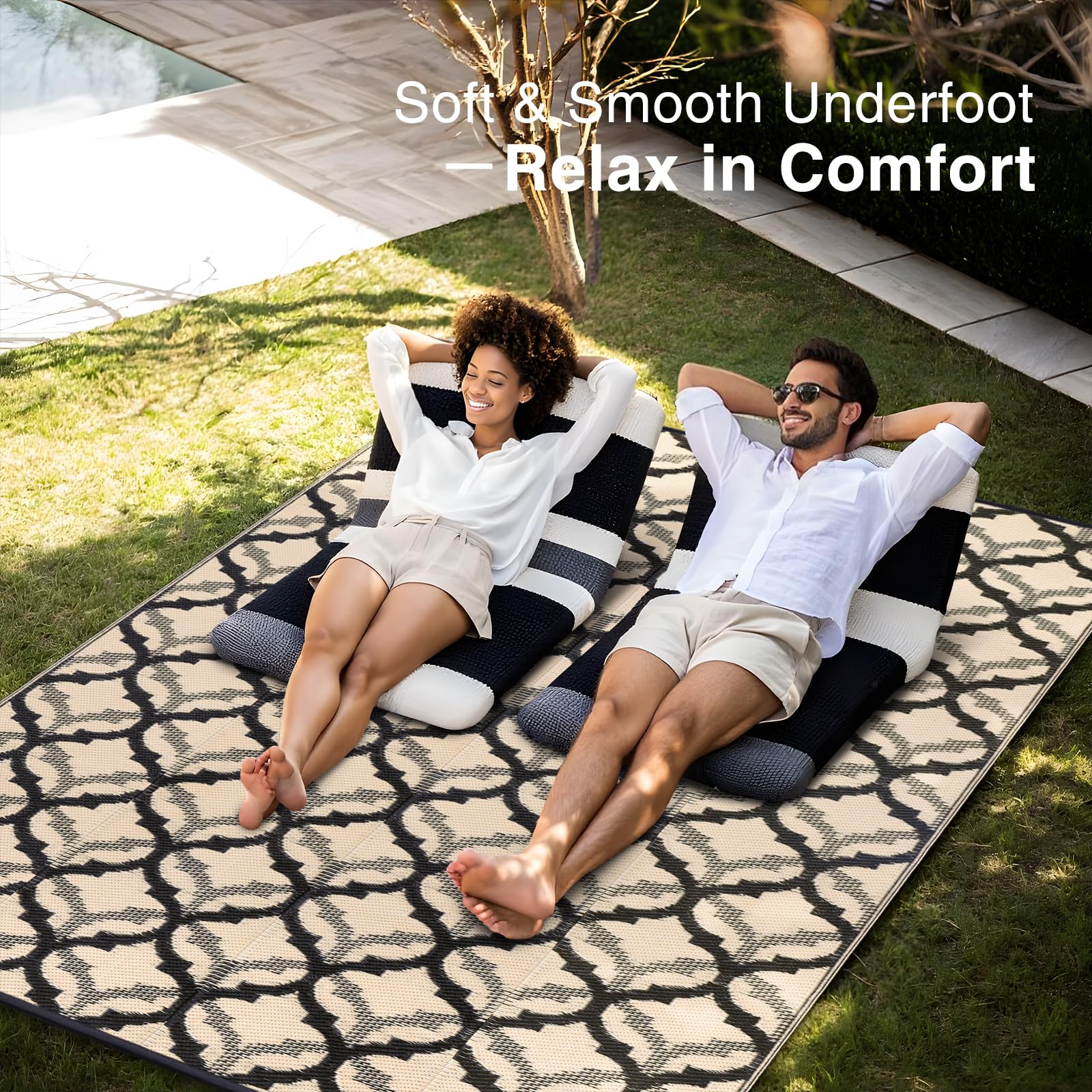 OLANLY Outdoor Rug 9x12 ft folded for easy carrying