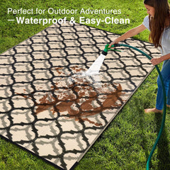 OLANLY Outdoor Rug 9x12 ft side view showing braided design