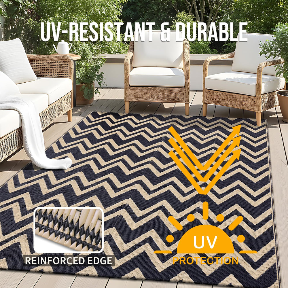 OLANLY outdoor rug displayed on a patio setting