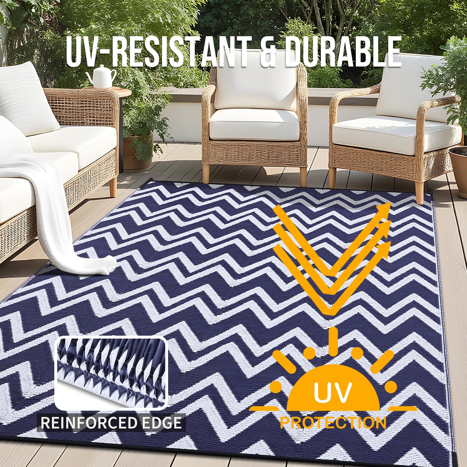 OLANLY outdoor rug in a backyard setting