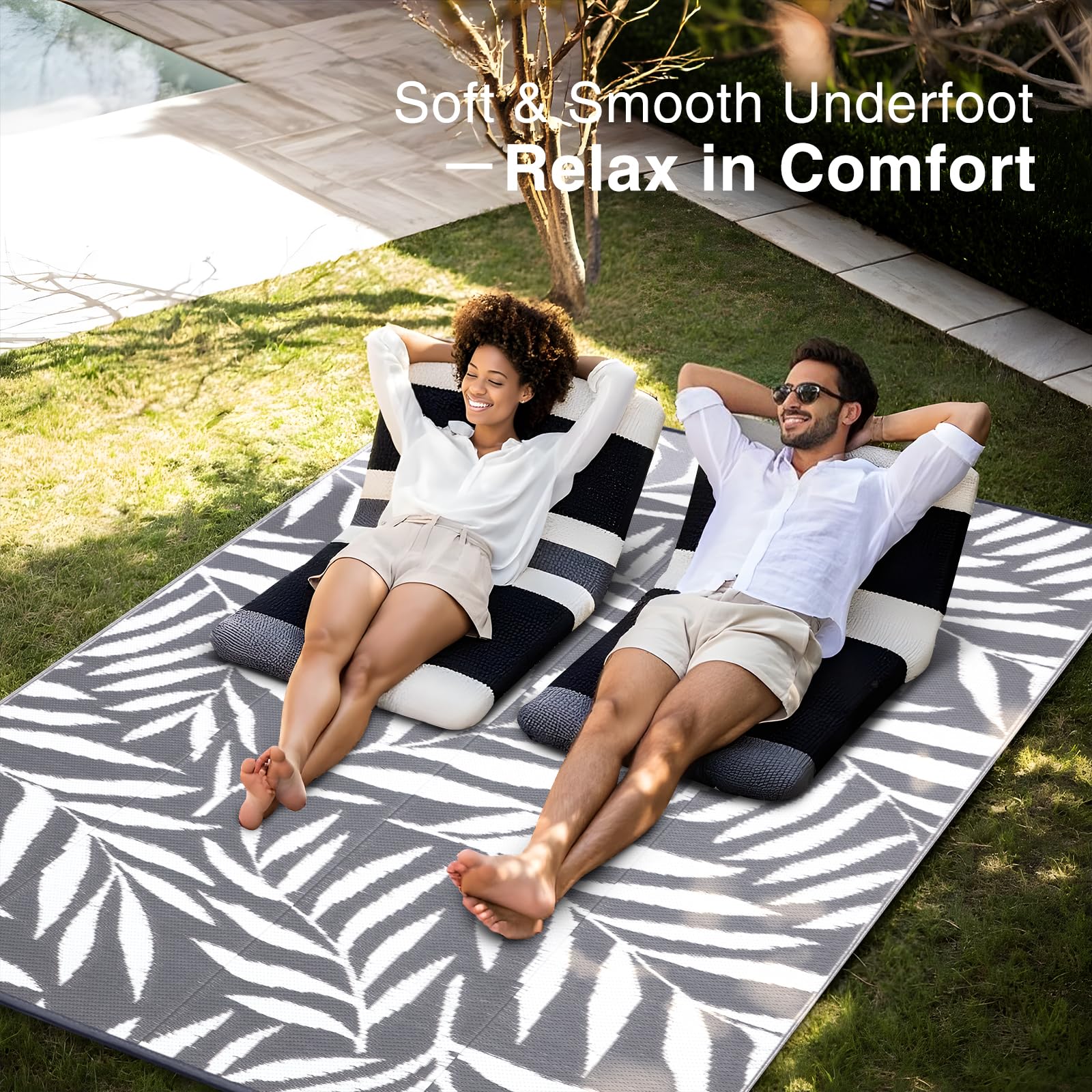 OLANLY Outdoor Rug in use at a camping site