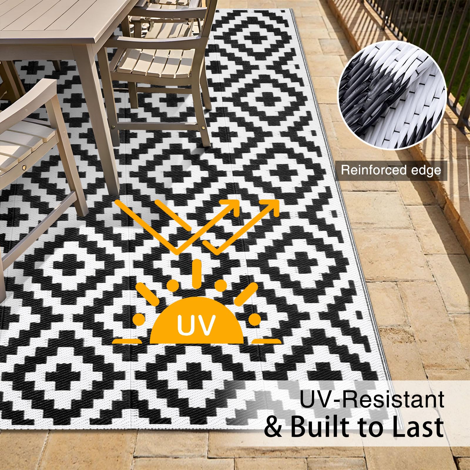 OLANLY outdoor rug on patio setting