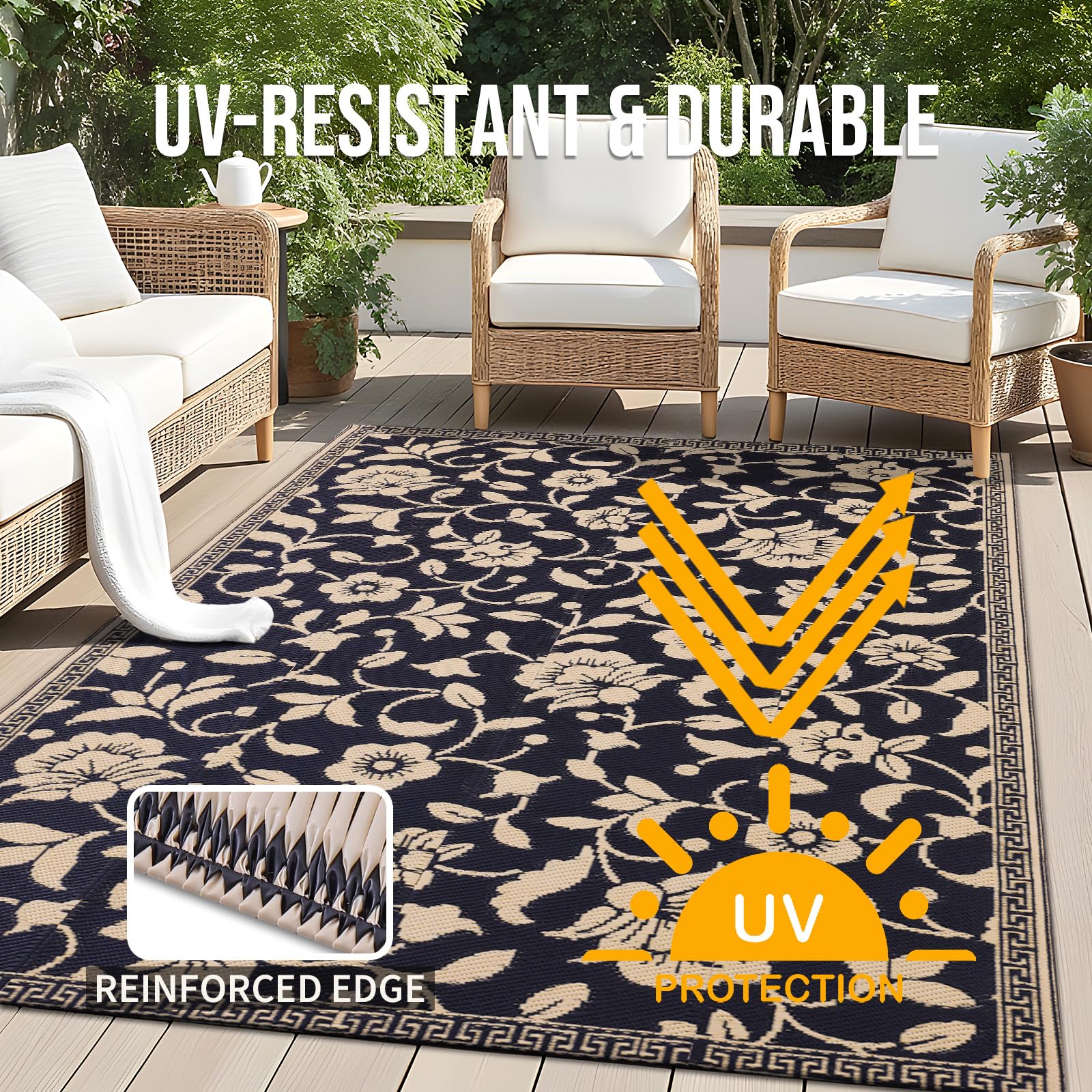 OLANLY outdoor rug with carrying case and stakes