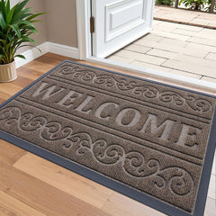 OLANLY Welcome Door Mat 36x24 front view medium brown