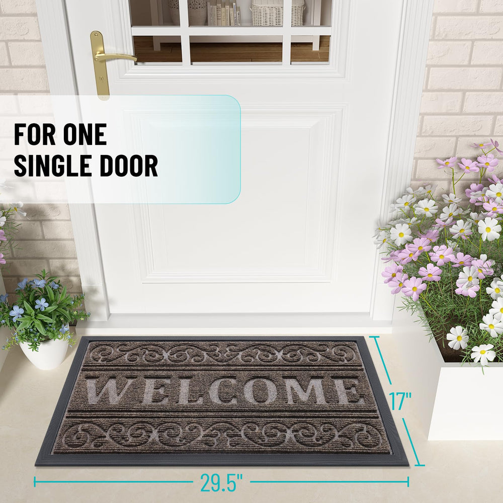 OLANLY Welcome Door Mat 36x24 side view with rubber backing