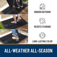 OLANLY Welcome Door Mat black back view with rubber backing