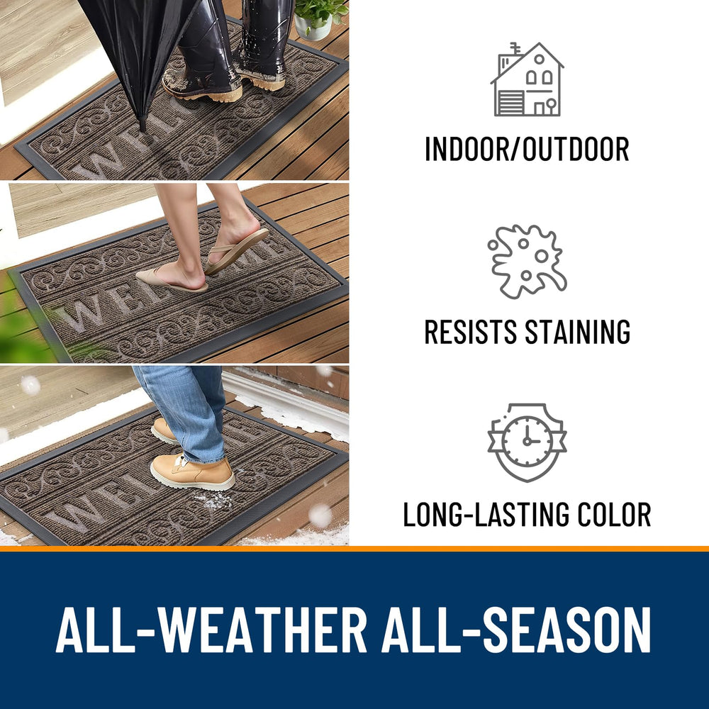 OLANLY Welcome Door Mat detailing the woven top surface
