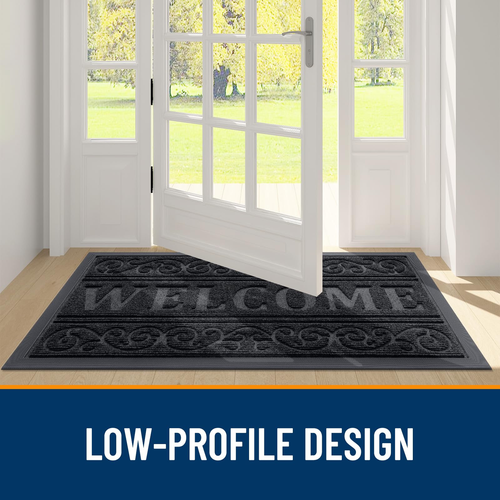 OLANLY Welcome Door Mat showing dirt and moisture capture