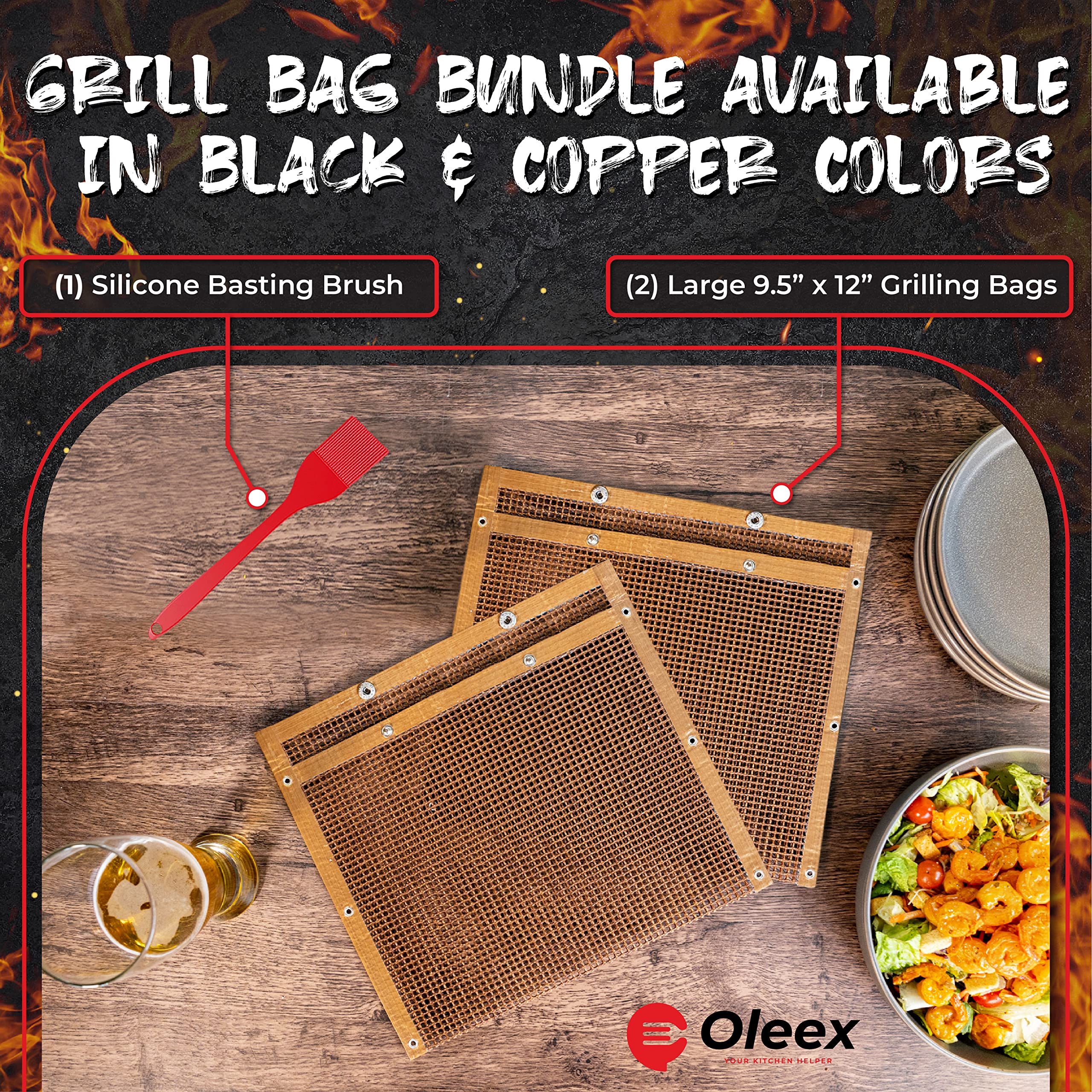 OLEEX basting brush included with grilling bags