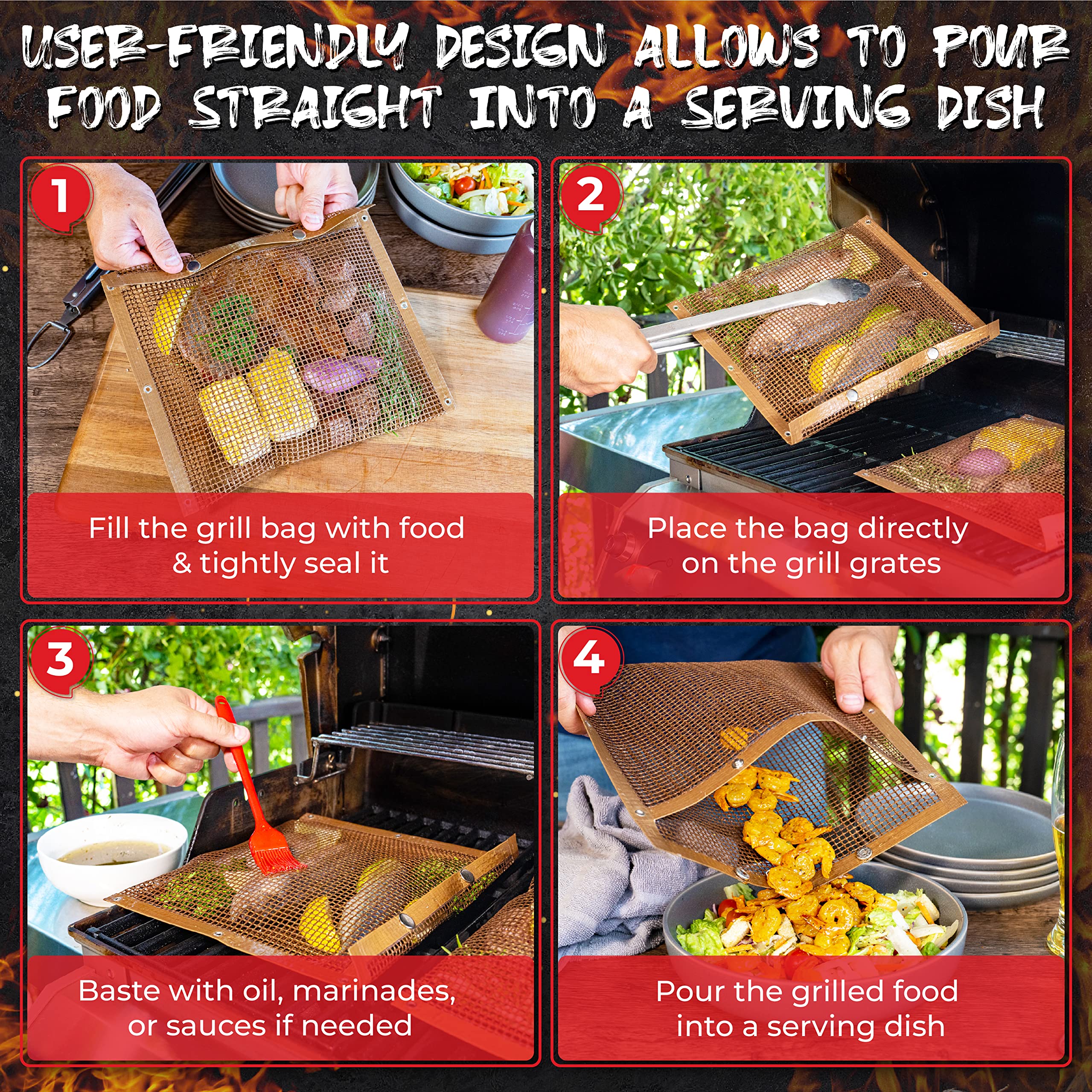 OLEEX BBQ Grilling Bags open with vegetables inside