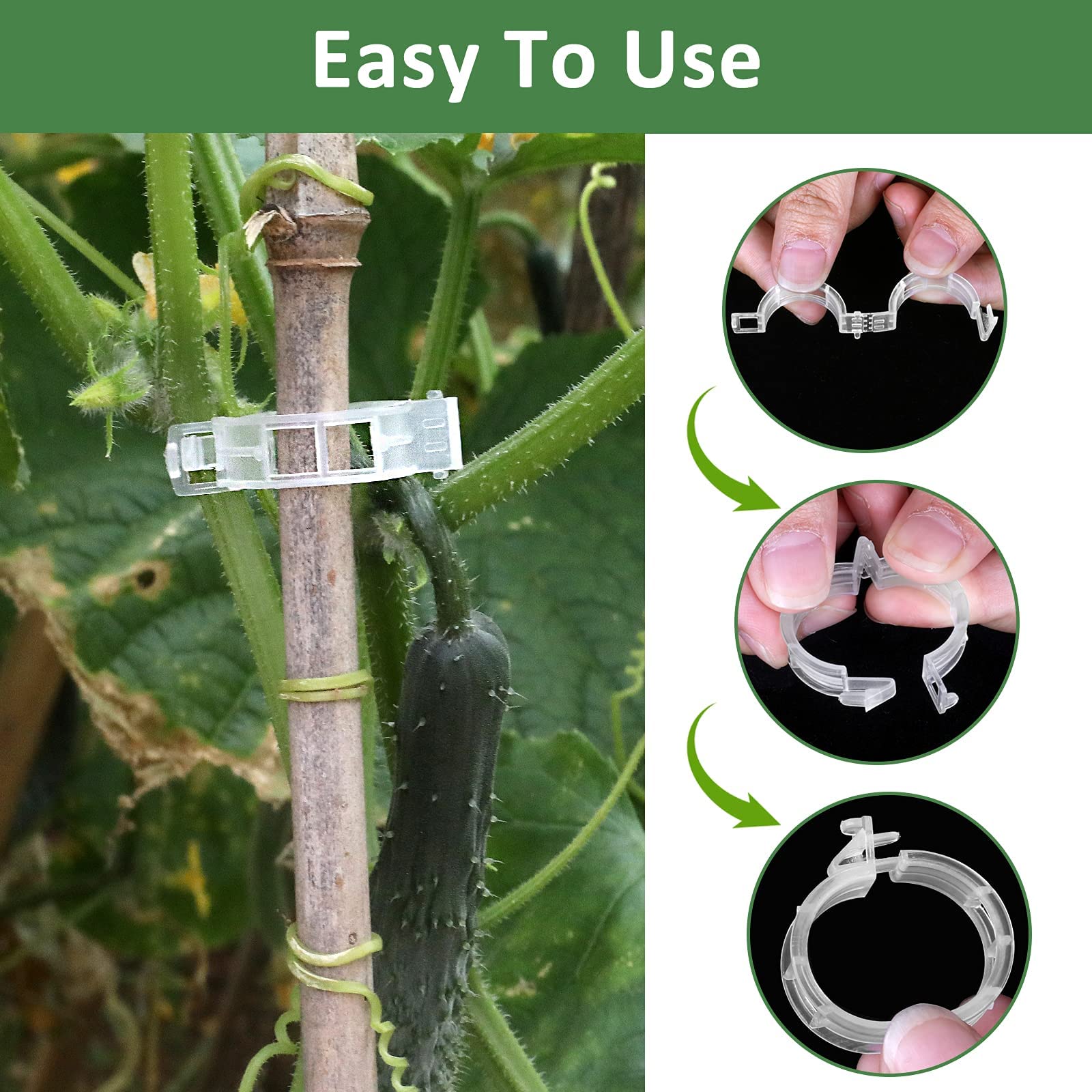 Oligei 200 Pcs Plant Support Clips displayed on a garden table