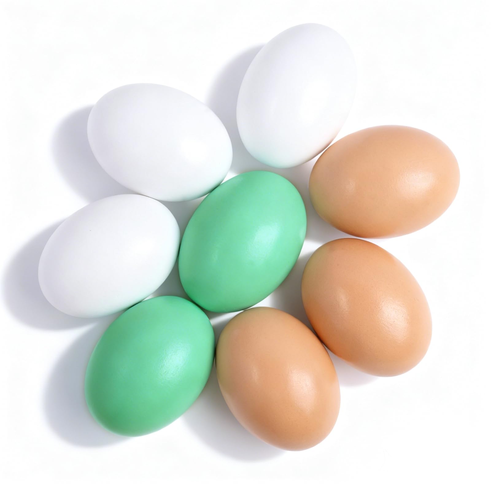 Oligei 8PCS Wooden Fake Eggs in green, white, and brown colors