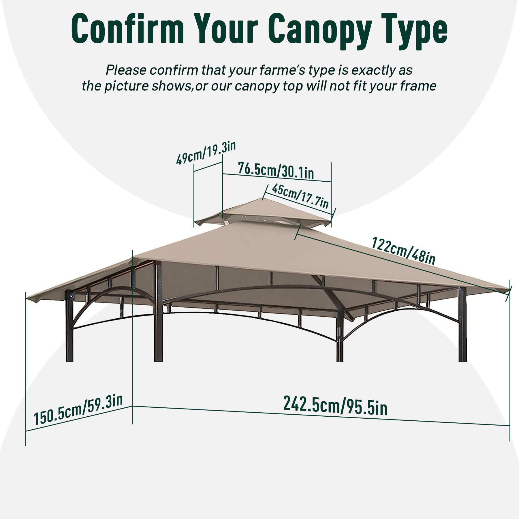 OLILAWN Grill Gazebo Canopy Roof side view, demonstrating double roof design