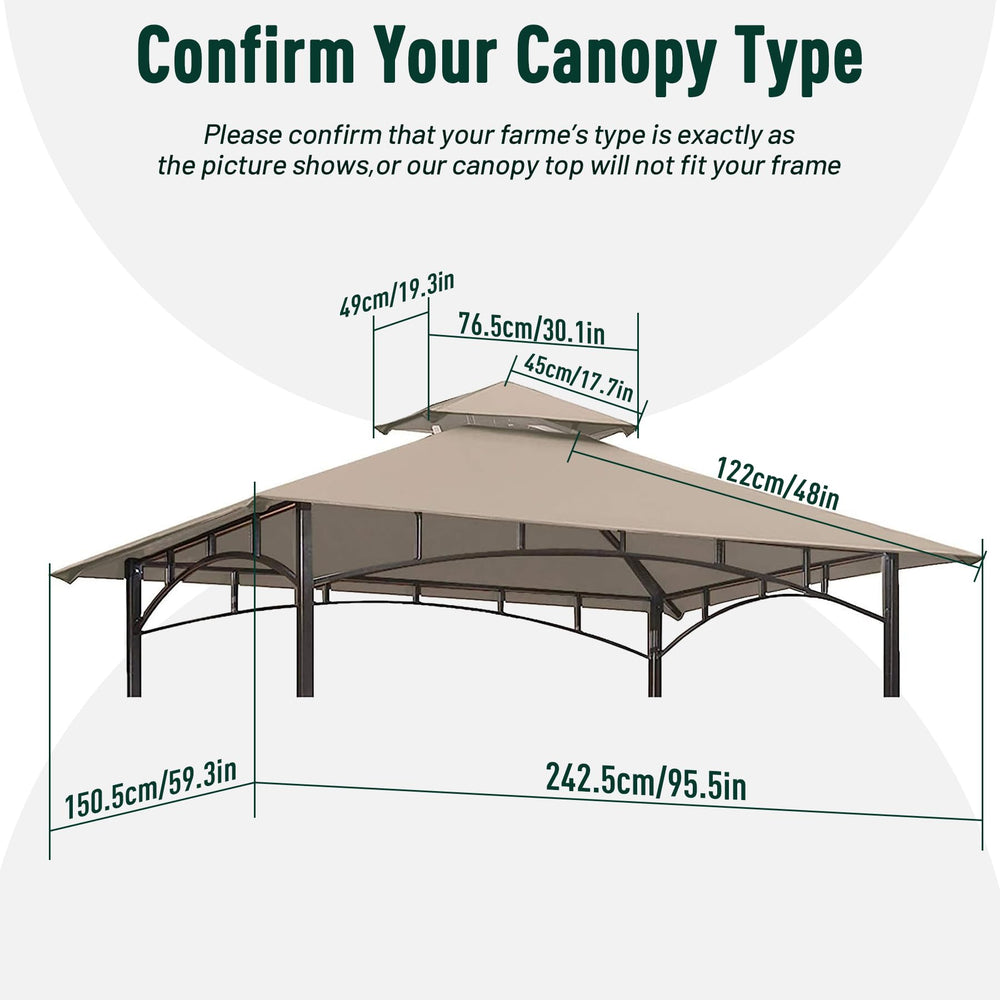 OLILAWN Grill Gazebo Canopy Roof side view, demonstrating double roof design