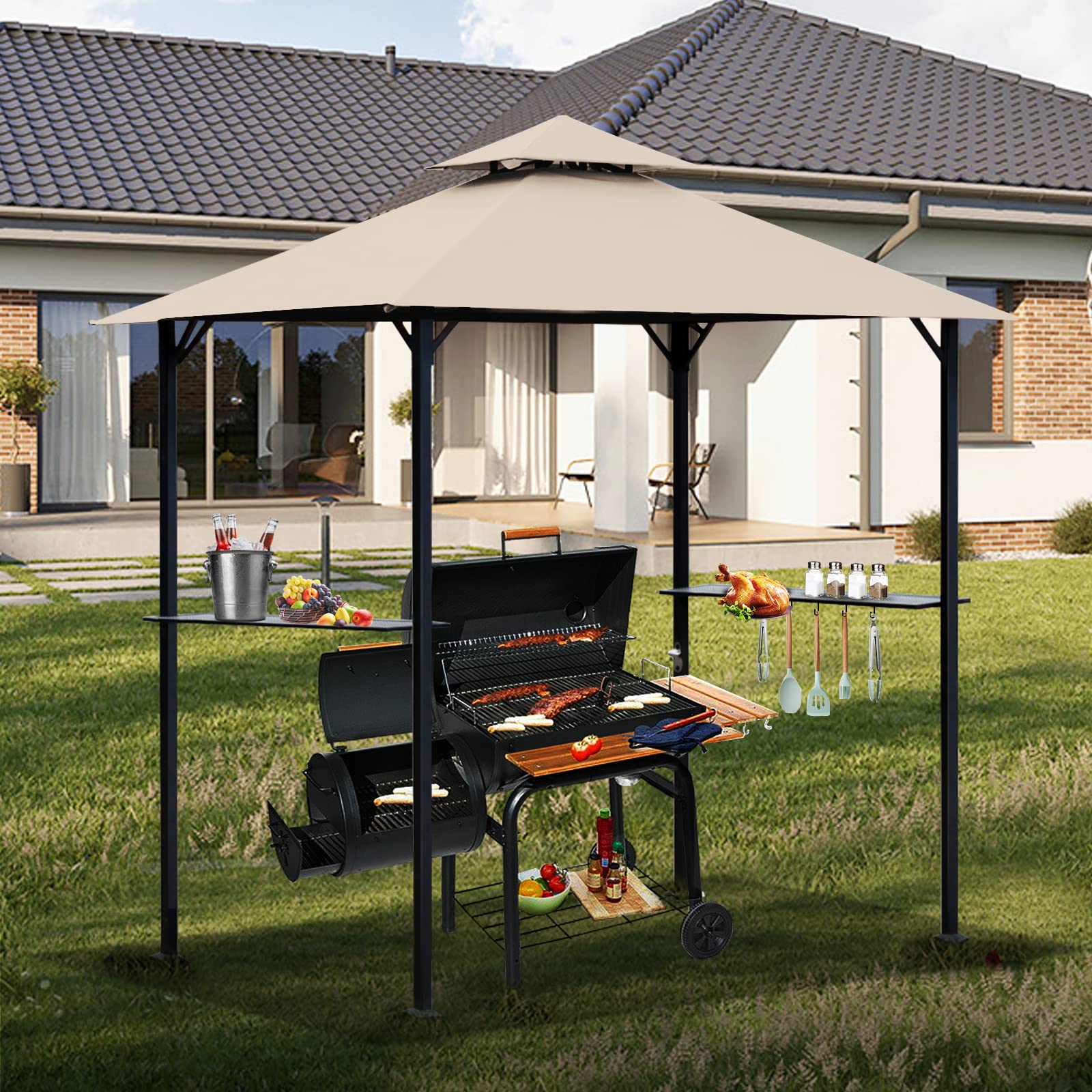 OLILAWN Grill Gazebo Canopy Roof top view showcasing the vented design