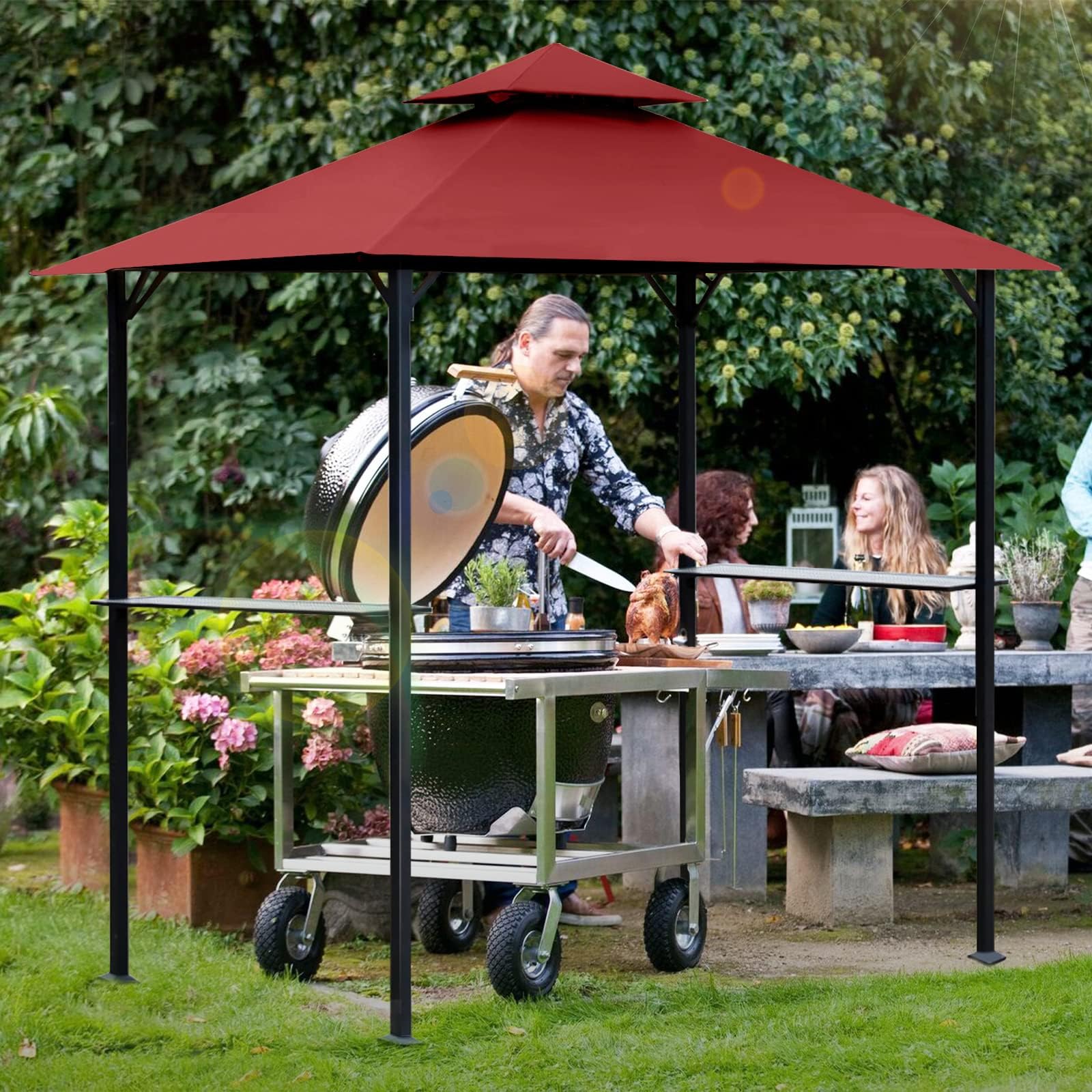 OLILAWN grill gazebo canopy showing dimensions and fit
