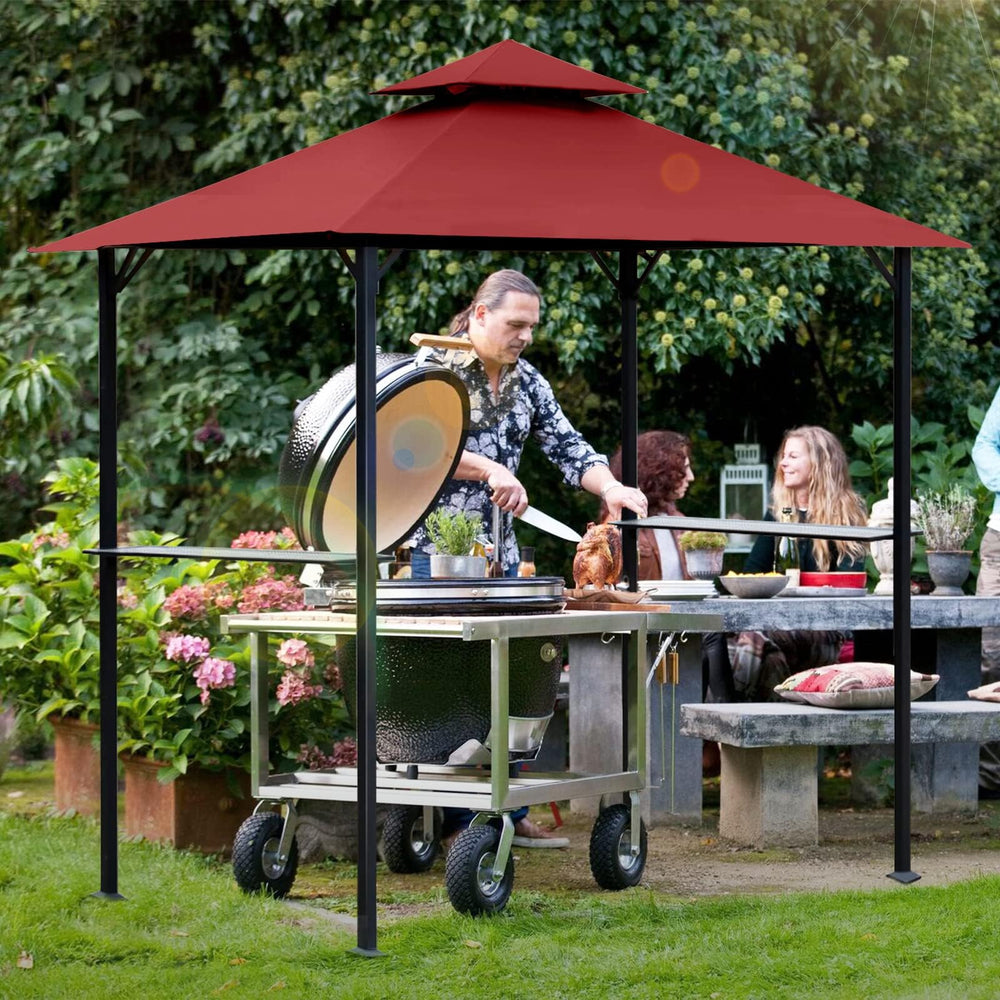 OLILAWN grill gazebo canopy showing dimensions and fit