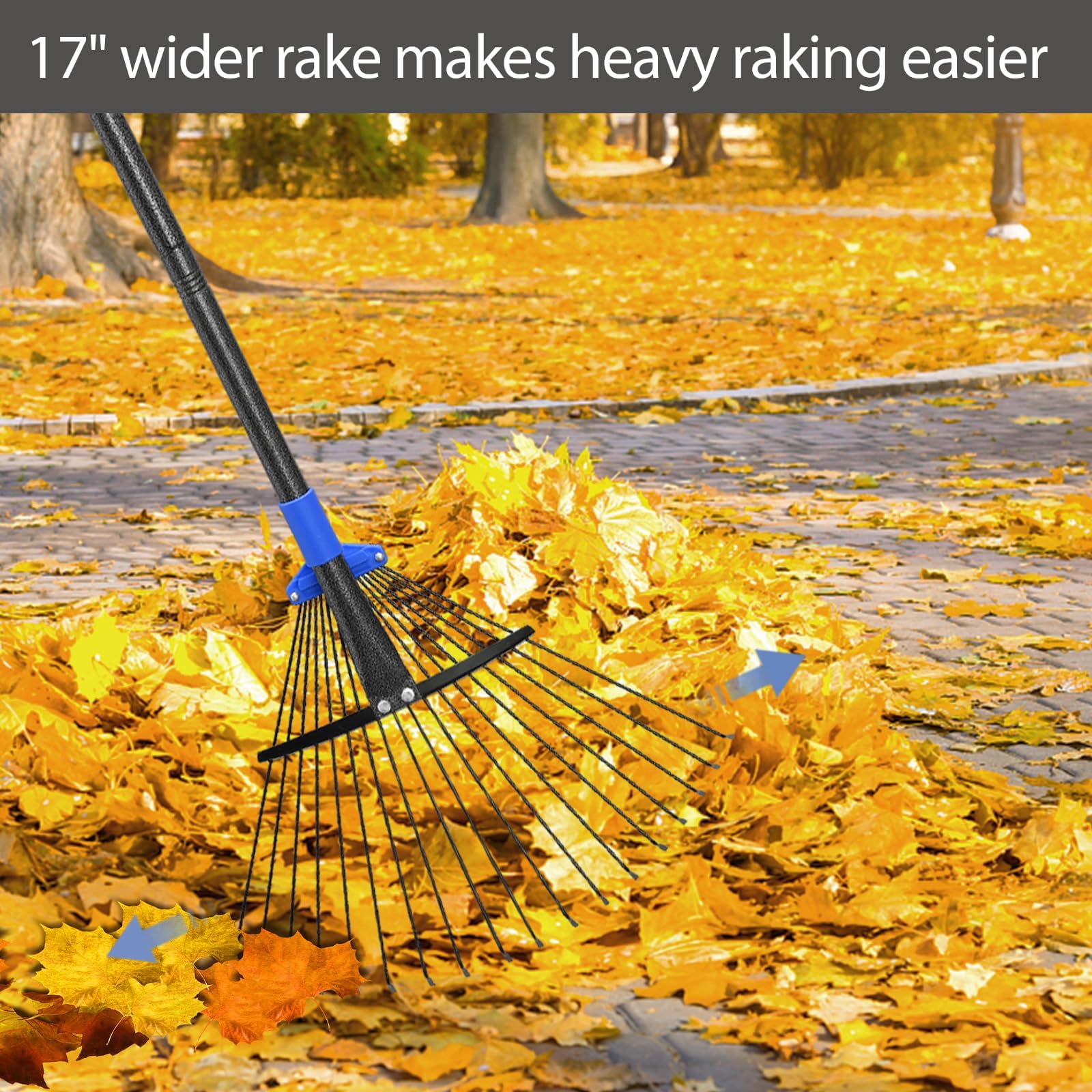 Oliynedy Rake in use for heavy-duty leaf collection