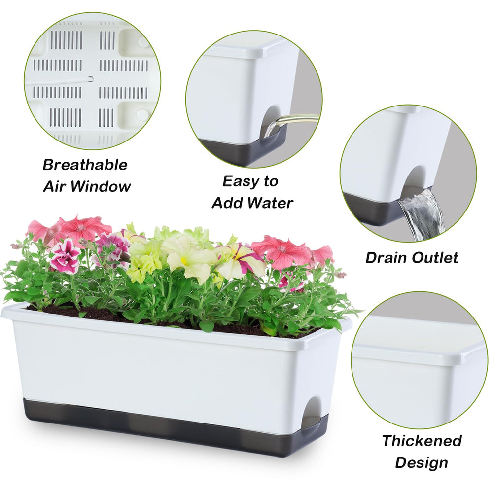 Oliz planter displayed on a balcony with flowers