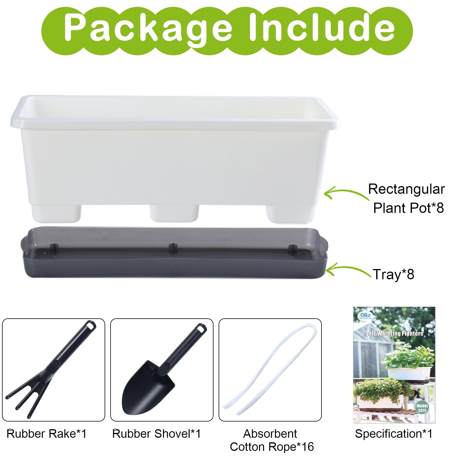Oliz white planter set with growing herbs on a kitchen shelf