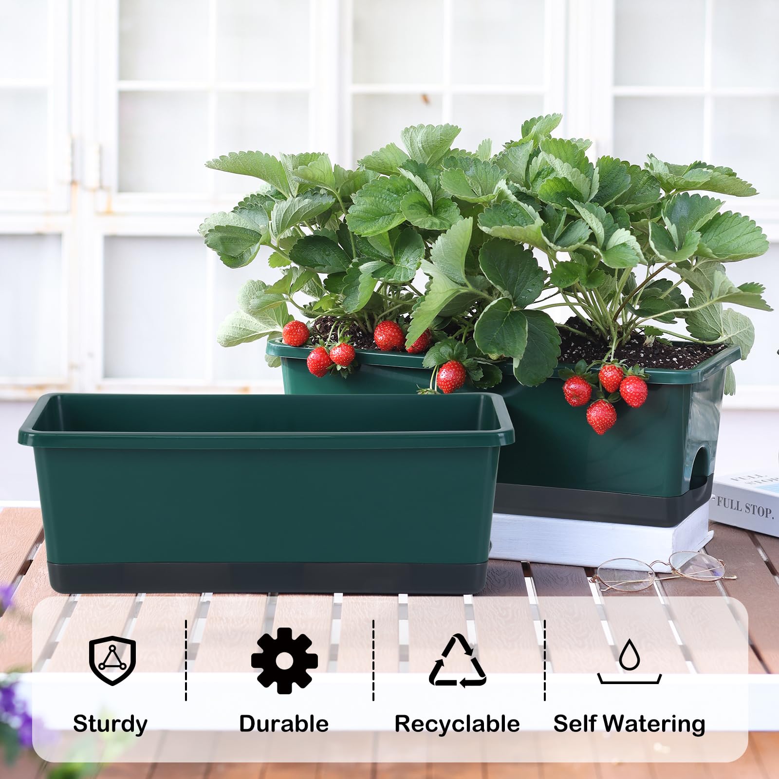 Oliz Window Box Planter Dark Green side view