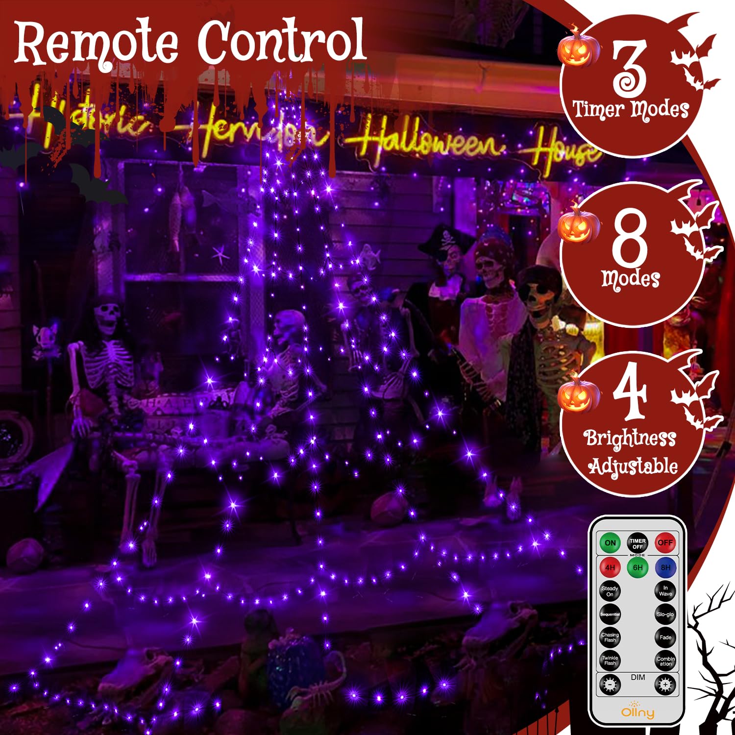 Ollny Halloween Lights purple glowing at night