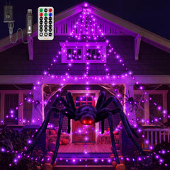 Ollny Halloween Spider Web Lights with 454 LEDs and red-eyed spider