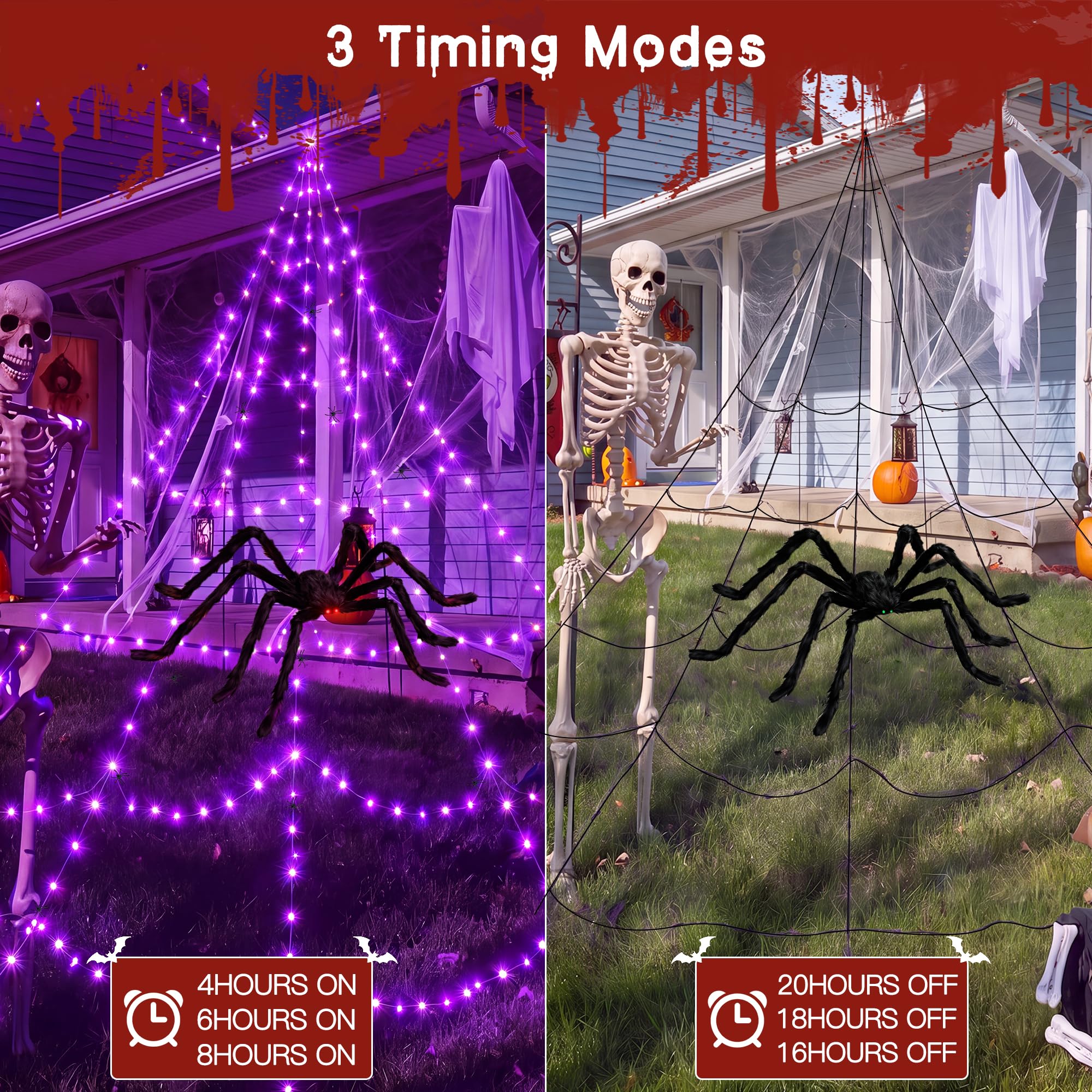 Ollny Halloween Spider Web Lights with windproof stakes