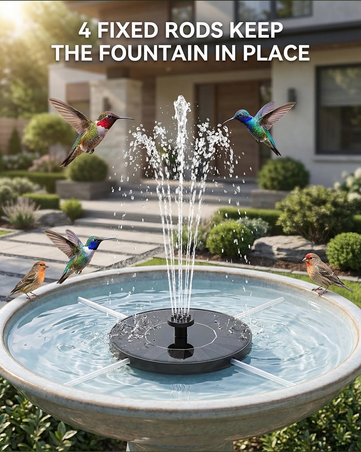 Olutula Solar Bird Bath Fountain in a small pond setting