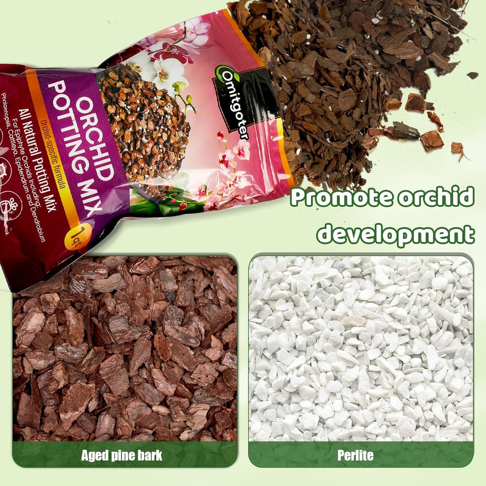 Omitgoter Organic Orchid Potting Mix showing texture of bark and perlite
