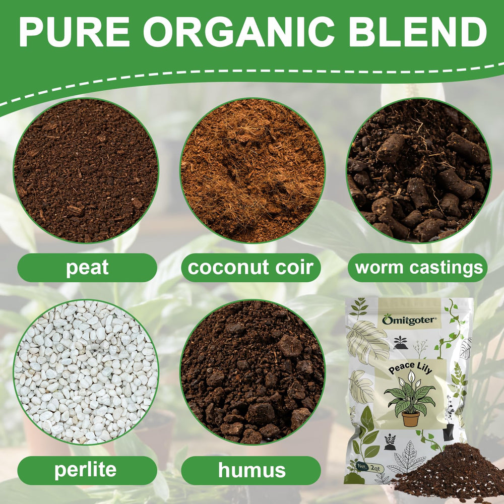 Omitgoter Peace Lily Potting Soil packaging with details