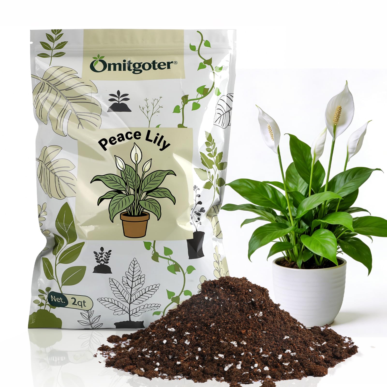 Omitgoter Premium Peace Lily Potting Soil 1qt front view