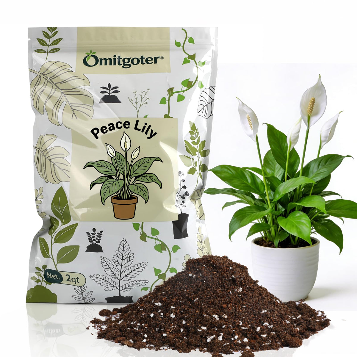 Omitgoter Premium Peace Lily Potting Soil 1qt front view