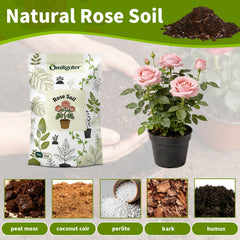 Omitgoter Rose Soil Potting Soil 1qt showing organic ingredients
