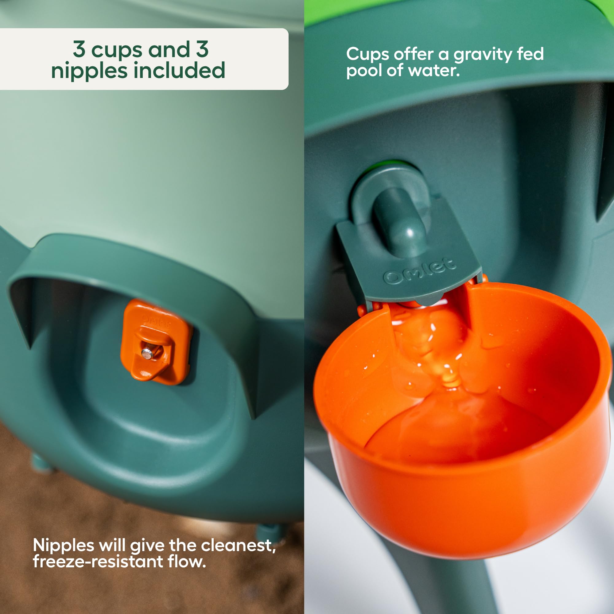 Omlet Chicken Waterer side view, sage green