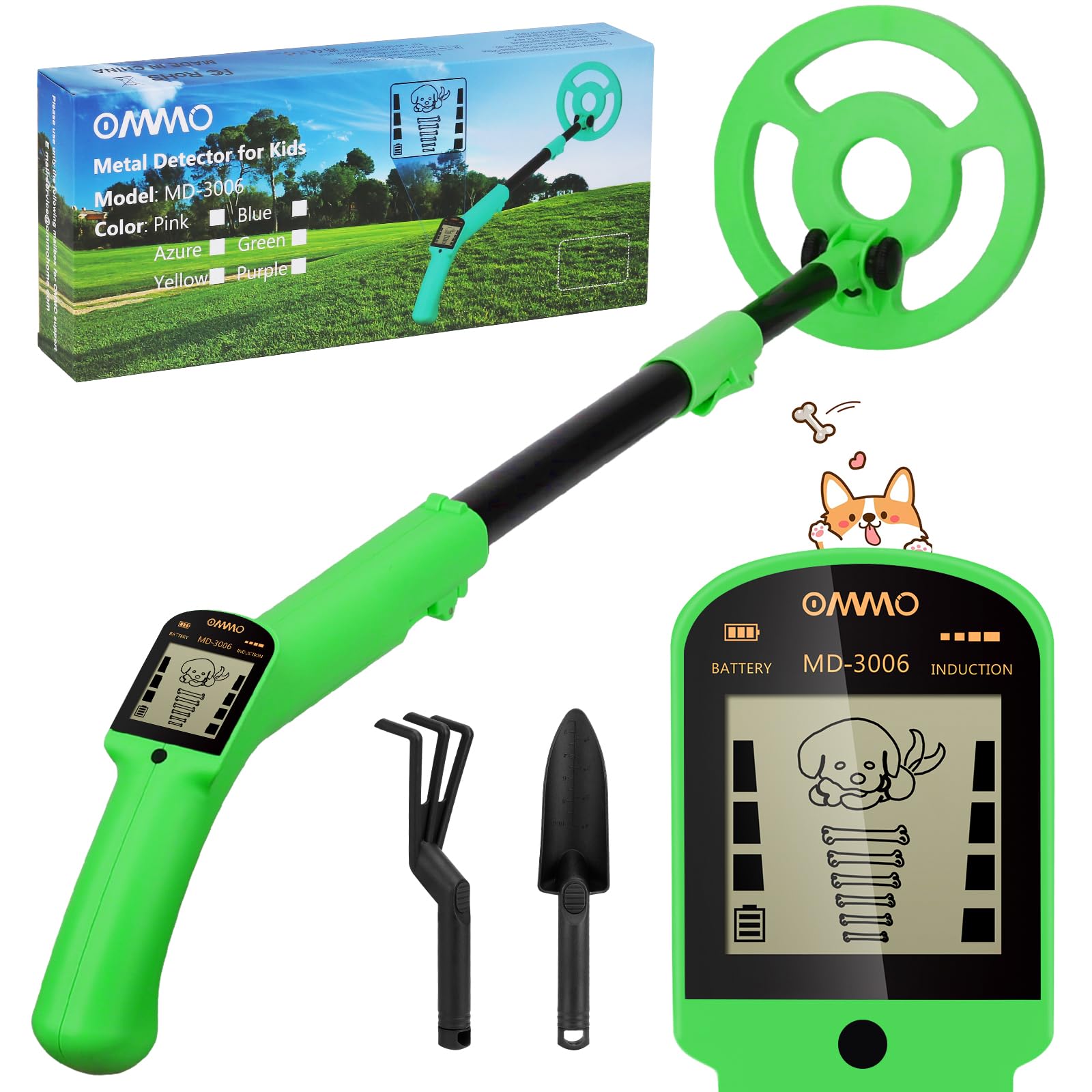 OMMO Kids Metal Detector front view with LCD display