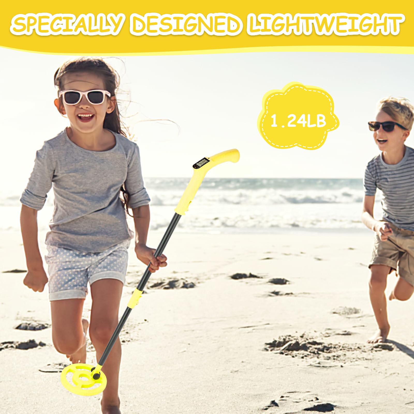 OMMO Kids Metal Detector in outdoor setting for treasure hunting